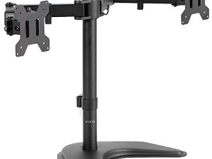 VIVO STAND-V002F Dual LED LCD Monitor Free-Standing Desk Stand for 2 Screens up to 27 Inch Heavy-Duty Fully Adjustable Arms with Max VESA 100x100mm