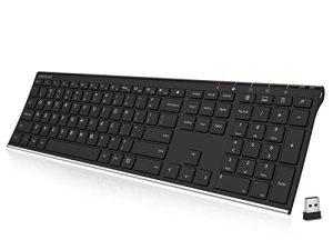 Arteck 2.4G Wireless Keyboard Stainless Steel Ultra Slim Full Size Keyboard with Numeric Keypad for Computer/Desktop/PC/Laptop/Surface/Smart TV and Windows 10/8/ 7 Built in Rechargeable Battery