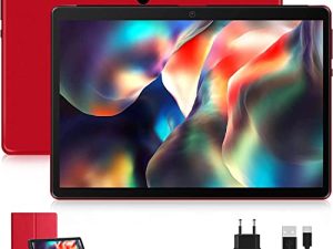 JUSYEA 2023 Android 11 Tablets 10.1 inch J5-W Tablets Octa-core- 4GB RAM + 64GB ROM Expandable 128GB-8000mAh Battery - 2.4G&5G WiFi —Metallic Body with Case&Stylus-Red
