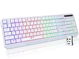 KLIM Chroma Wireless Gaming Keyboard RGB New 2022 Version - Long-Lasting Rechargeable Battery - Quick and Quiet Typing - Water Resistant Backlit Wireless Keyboard for PC PS5 PS4 Xbox One Mac - White
