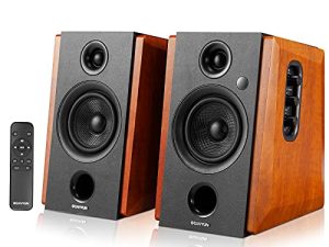 Sanyun SW228BT 80W Active Bookshelf Speakers – 4Inch Carbon Fiber Speaker Unit - Wireless Studio Monitors - Optical RCA Coaxial Bluetooth 5.0- Built-in 24bit DAC - Wooden Enclosure (Upgraded)