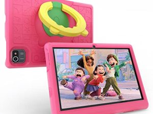 Kids Tablet 10.1" HD Touchscreen Eye Protection LCD Android 10 Tablets Quad Core Processor 6000mAh Battery Full Google Services WiFi Bluetooth Dual Cameras Shockproof Case (Pink)