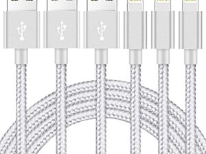 Ximytec iPhone Charger Cable [Mfi-Certified] 3Pack 10ft Nylon Braided High Speed USB Charging Cord Compatible with iPhone 12/11/XS/XR/X/8/7/6/5/iPad-SilverGray
