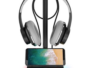 KAFRI RGB Headphone Stand with USB Hub Desk Gaming Headset Holder Hanger Rack with 1 USB2.0 Extension Charging Port Extender Cord - Suitable for Gamer Desktop Table Game Earphone Accessories
