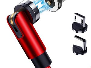 Terasako Magnetic Charging Cable 5-Pack (3/3/6/6/10FT) - 540° Rotating Magnetic Phone Charger Cable with LED Light - 90° Angle Connector