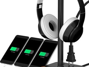 cozoo Headphone Stand with USB Charger Desktop Gaming Headset Holder Hanger with 3 USB Charger and 2 Outlets - Suitable for Gaming