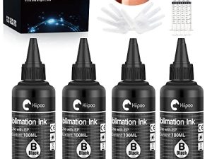 Hiipoo Sublimation Ink Refill for C88 C88+ WF7710 WF7820 ET2720 ET15000 ET2760 ET2750 ET4700 ET-2800 ET-2803 ET-2850 Inkjet Printers Heat Press Transfer on Mugs Bag T-Shirts Pillows Phone Case (4BK)