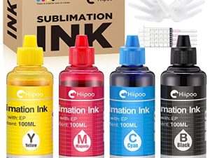Hiipoo Sublimation Ink Refilled Bottles Work with WF7710 ET2760 ET2720 ET2803 ET2800 ET15000 C88 C88+ Inkjet Printer Heat Press Transfer on Mugs Plates T-Shirts Pillows Phone Case