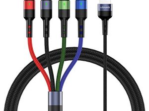 Multi Charging Cable USAMS 2Pack 4FT 4 in 1 Nylon Braided Multiple USB Fast Charging Cord Adapter Type C Micro USB Port Connectors Compatible Cell Phones Tablets and More