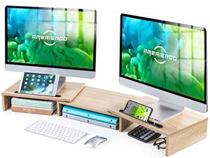 AMERIERGO Dual Monitor Stand -Adjustable Length and Angle Dual Monitor Riser