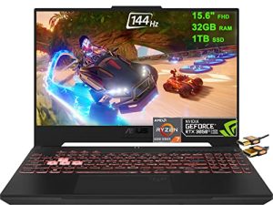 ASUS TUF Gaming A15 Laptop 15.6" FHD 144Hz (Adaptive-Sync) AMD Ryzen 6000 Series 8-core Ryzen 7 6800H (Beats i7-11370H) 32GB RAM 1TB SSD GeForce RTX3050Ti 4GB RGB Backlit Hi-Res Win11 + HDMI Cable