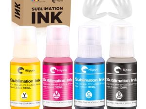 Hiipoo Sublimation Ink for EcoTank Supertank Inkjet Printers ET-2803 ET-2800 ET-2850 ET-2720 ET-4800 ET-2400 ET-3760 ET-15000 ET-4760 Heat Press Transfer on T-Shirt Mug (Autofill/ICC-Free/Anti-UV)