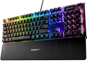 SteelSeries Apex 5 Hybrid Mechanical Gaming Keyboard – Per-Key RGB Illumination – Aircraft Grade Aluminum Alloy Frame – OLED Smart Display (Hybrid Blue Switch)