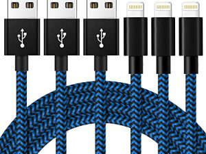 iPhone Charger Cable [Mfi-Certified] 3Pack 10ft Nylon Braided High Speed USB Charging Cord Compatible with iPhone 13/12/11/XS/XR/X/8/7/6/5/iPad-BlueBlack